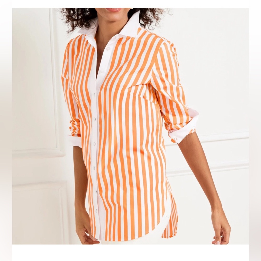Talbots Orange and White Striped Button Down Shirt Sz. 3X